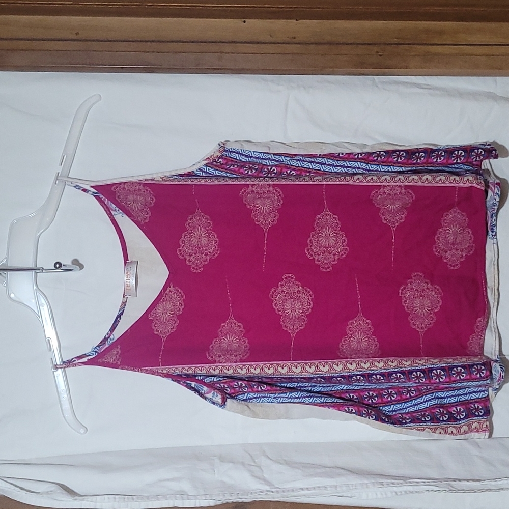 Renee C. Asymmetrical Pink and Cream Camisole